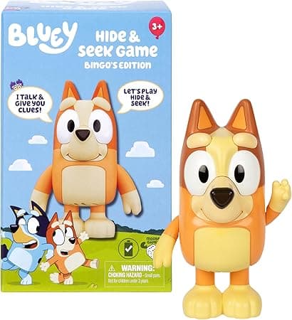 Bluey Game Hide and Seek Electronic Bingo Figure, Articulated, Musical Kids Figurines with Dance Mode, Interactive Toddler Figurine Toys for Ages 3+